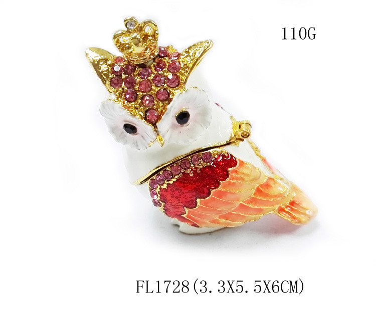 Top sale bird shaped metal jewelry box owl enamel trinket boxes