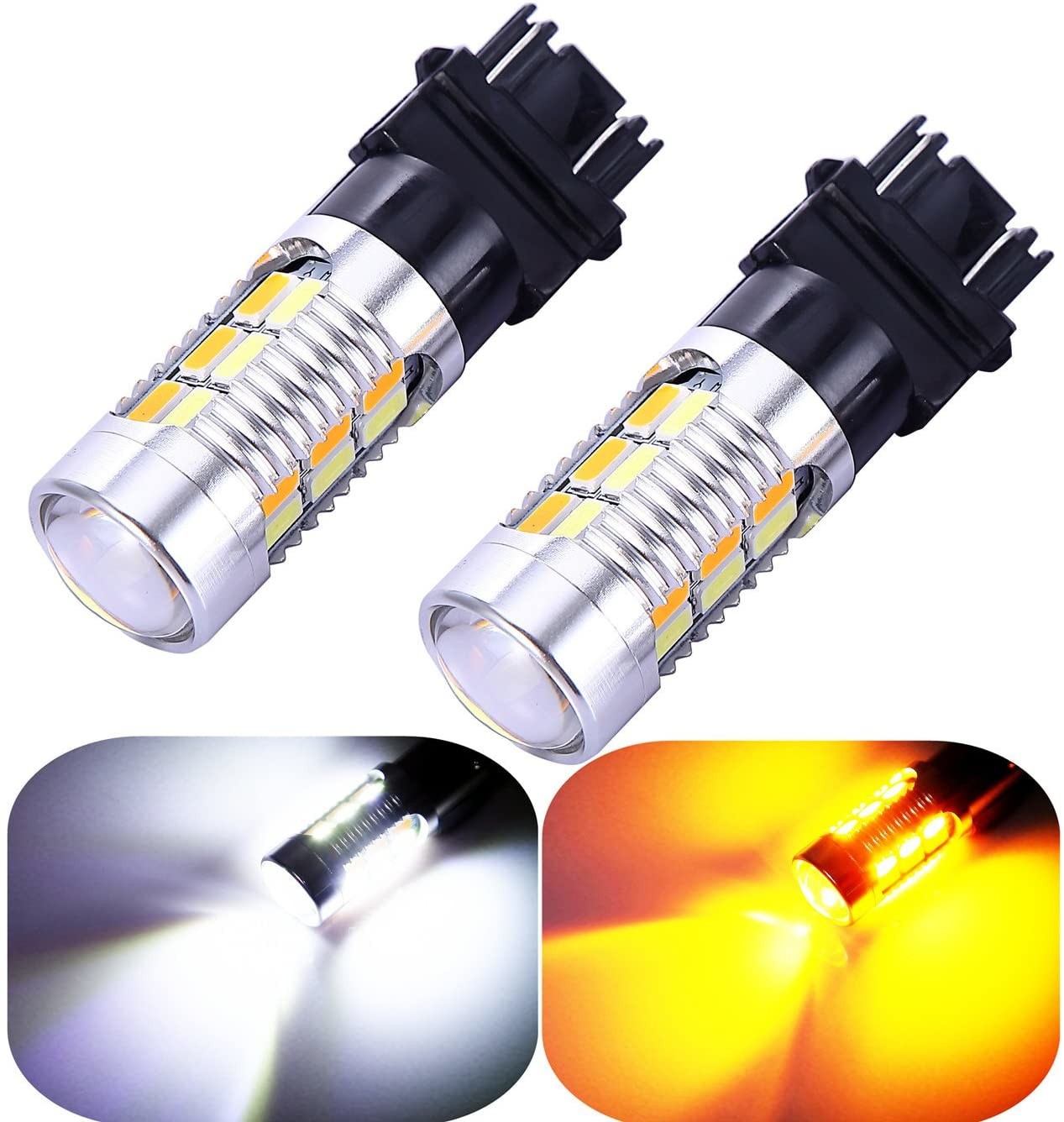 3157 3057 3357 4157 LED Brake Turn Signal Lights Amber Switchback 22 SMD with Projector