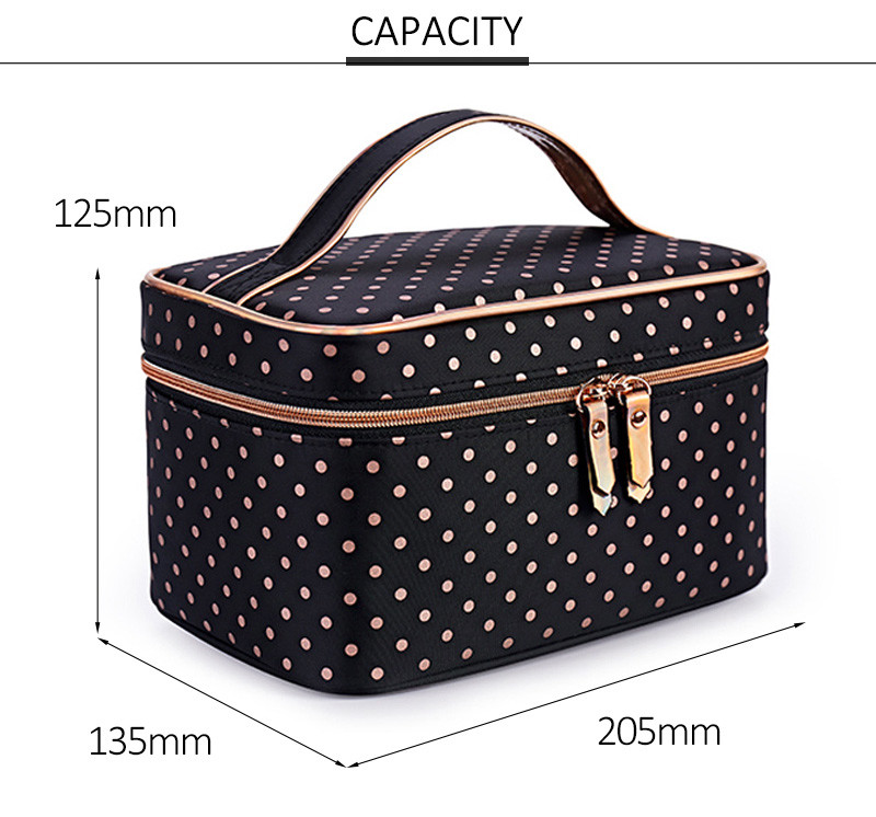 Dot Pattern Double Zipper 205*135*125mm Travel Makeup Organizer