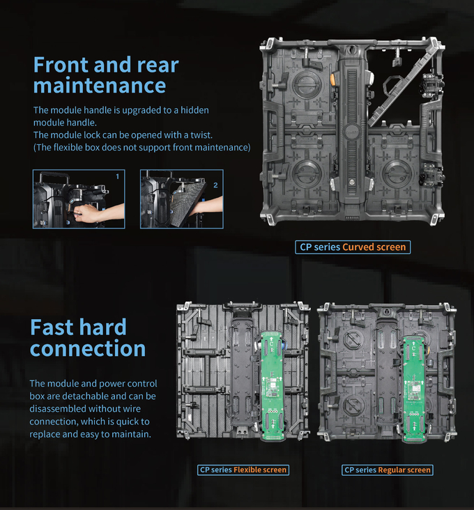P2.6/2.976/3.91 Aluminum Alloy Box Adjustable Arc Size 500*500mm/500*1000mm 7680Hz HD Rental Outdoor Led Didplay