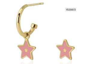 Wholesale Cute Pink Childlike Star Hoop Earrings 18K Gold Stainless Steel Earrings from china suppliers