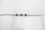 925 Sterling Silver Created Garnet CZ Diamonds Link Tennis Bracelet (H10)