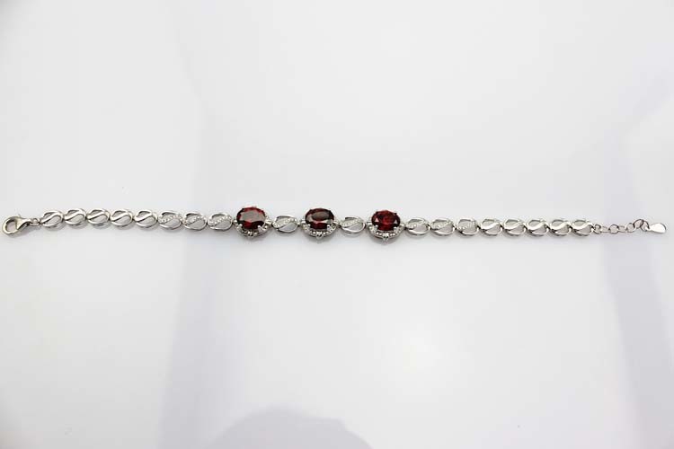 925 Sterling Silver Created Garnet CZ Diamonds Link Tennis Bracelet (H10)