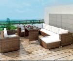 Wicker Rattan Corner Patio Set Garden Modern Home Style Furniture Brown With