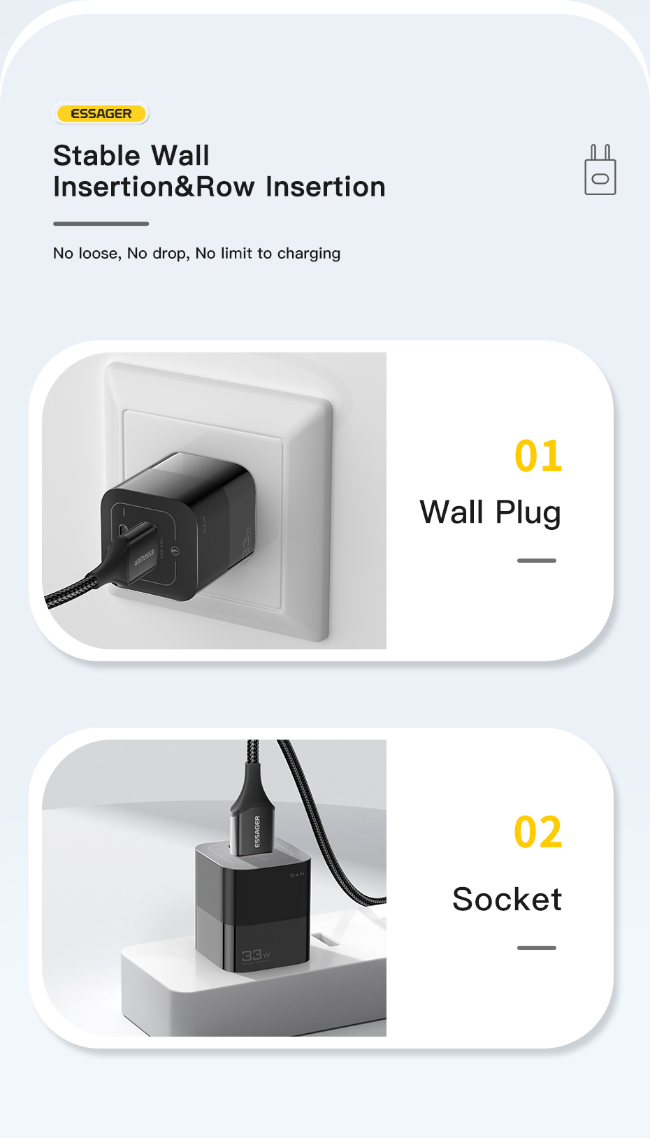 Square Brick Type C Small Travel Fast Cellphone Charger 33w 5A With GaN US Plug USB Port