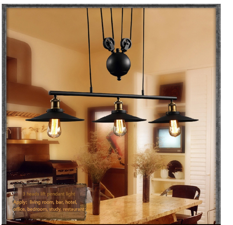 Retro Vintage Pully Pendant Lights Fixture Loft American Black Hanging Lamp(WH-VP-130)