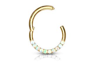 Wholesale Piercing Hinged 14k Gold Clicker Hoop 1.2mm×10mm With White Opal from china suppliers