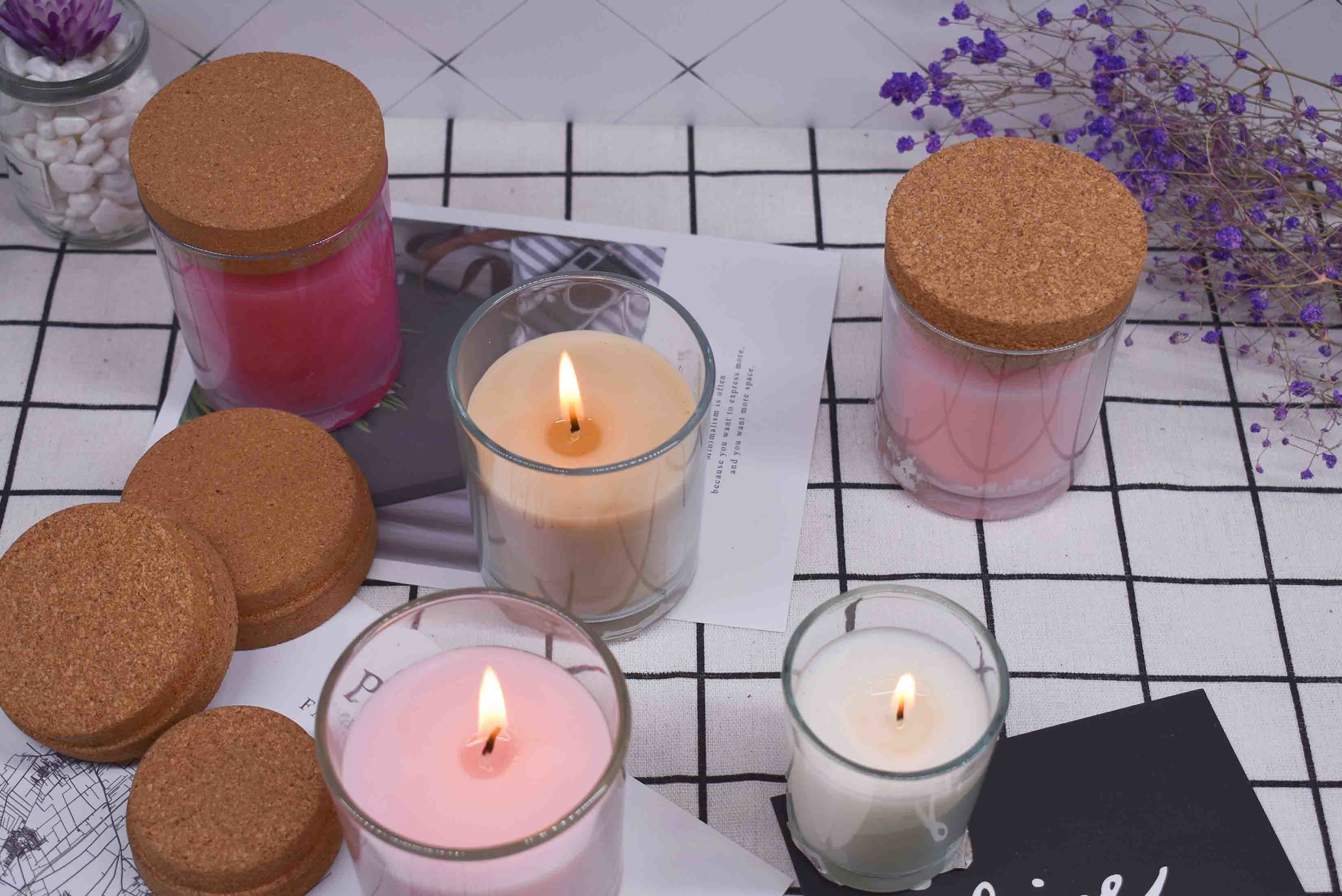 Customized Glass Candle Jars Cork Lids Sealing Storage 265 Gram