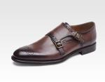 Italian Genuine Leather Monk Strap Shoes , Leather Loafers For Men In Brogue