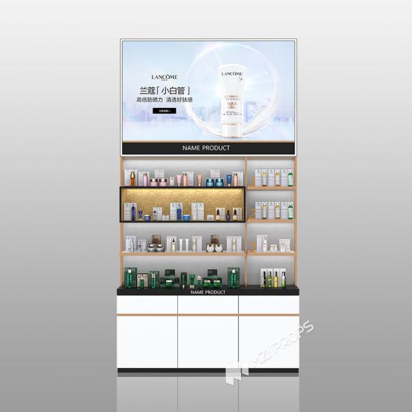 BJiS-BSB2 White Glossy Skincare Display Cabinet with Titanium Trim for Cosmetics