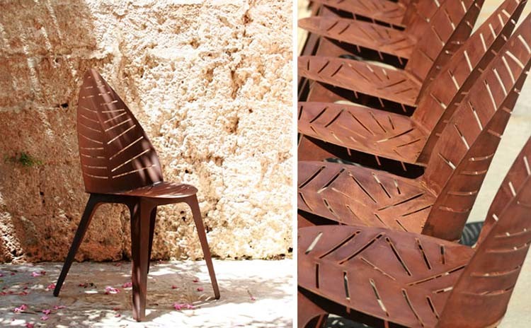 Outdoor Metal Furniture Corten Steel Chair with Leaf Shaped Cutting