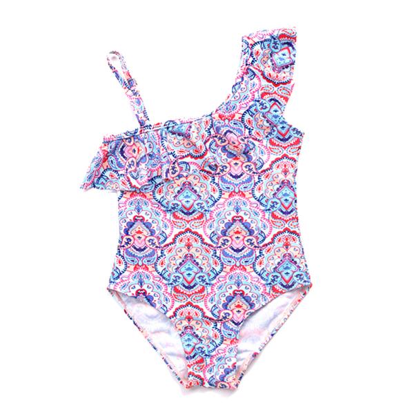 Girl's Swimwear one piece swimsuit flower print one shoulder swimwear one piece
