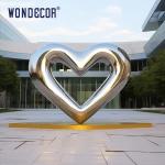 Large outdoor square modern abstract geometric hollow heart-shaped stainless