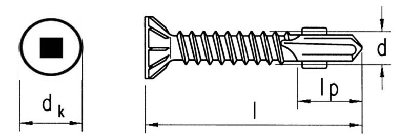 410 Stainless Steel CSK Square Drive Head Self Drilling Tek Screws With Nibs / Ribs