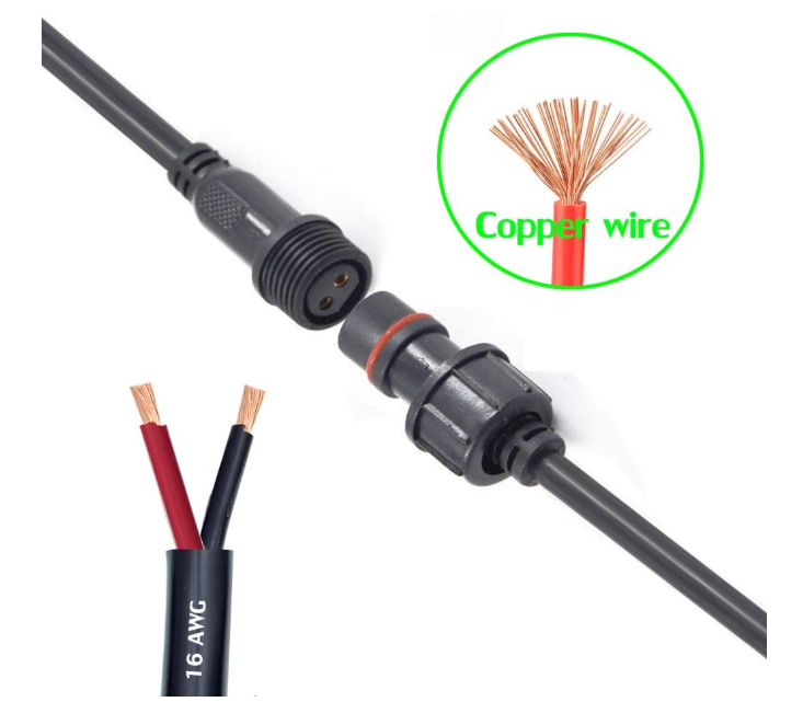 2Pin Waterproof LED Connector IP65 20cm 16AWG Wire Male / Female