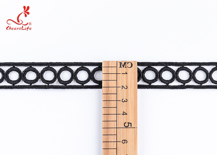 Cheerlifes Large Stock 1.9Cm Polyester Water Soluble Embroidery Black Circular Lace Trim Ribbon Border For Women Dress