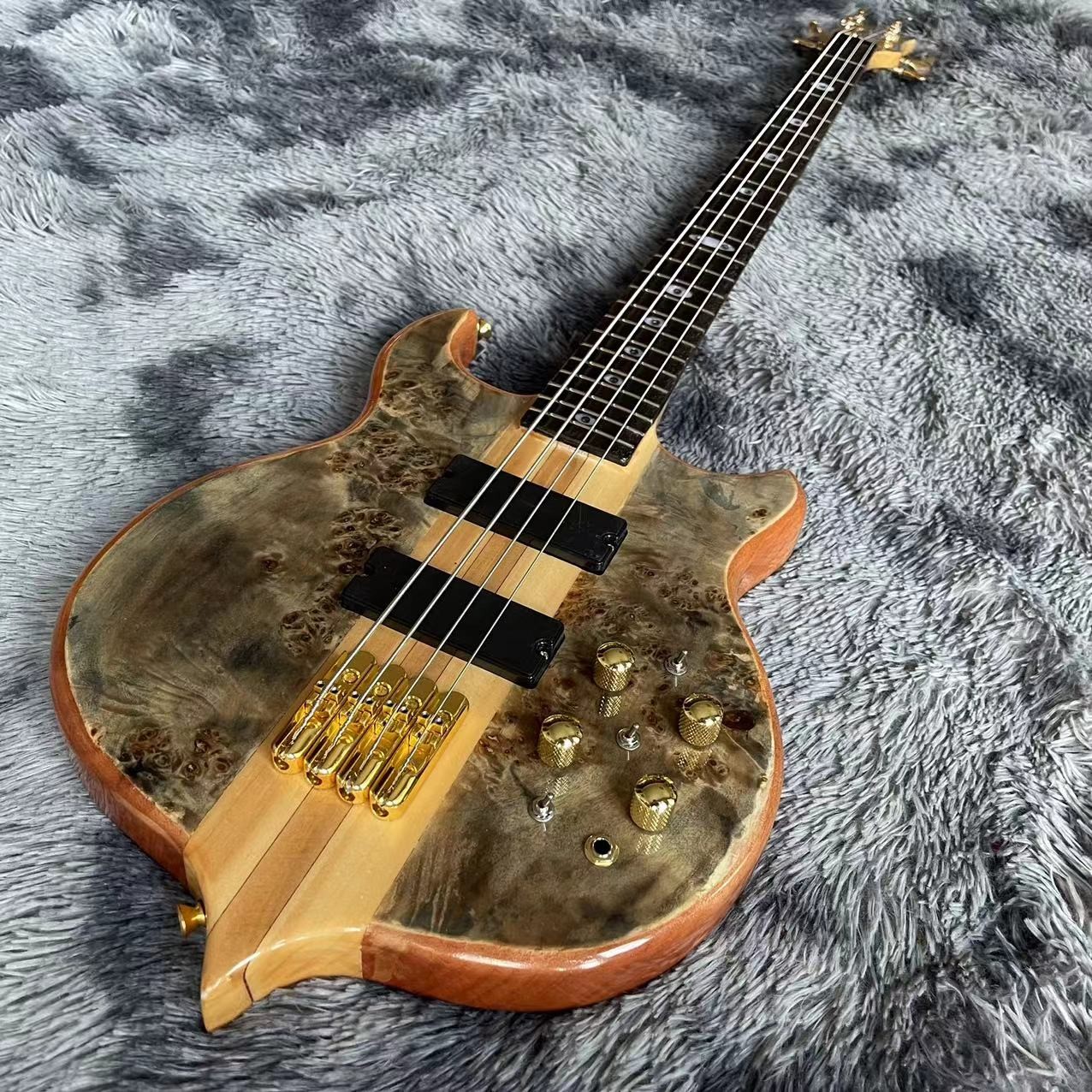 Ebony Fingerboard 4 Strings Bass Factory Burst Maple Top 9V Active Pickup Electric Bass Guitar