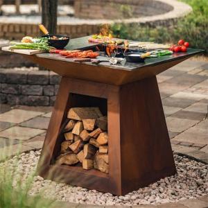 Wholesale Wood Burning Trapezoid Base Outdoor Cooking Base Corten Steel Fire Pit BBQ Grill from china suppliers