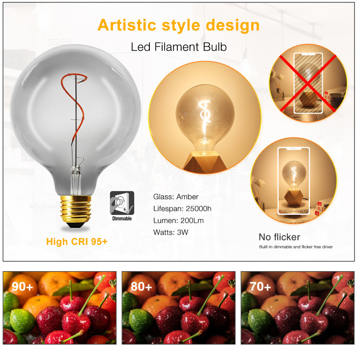G125 Spiral LED Filament Bulb OEM Energy Saving LED Lamp 135lm
