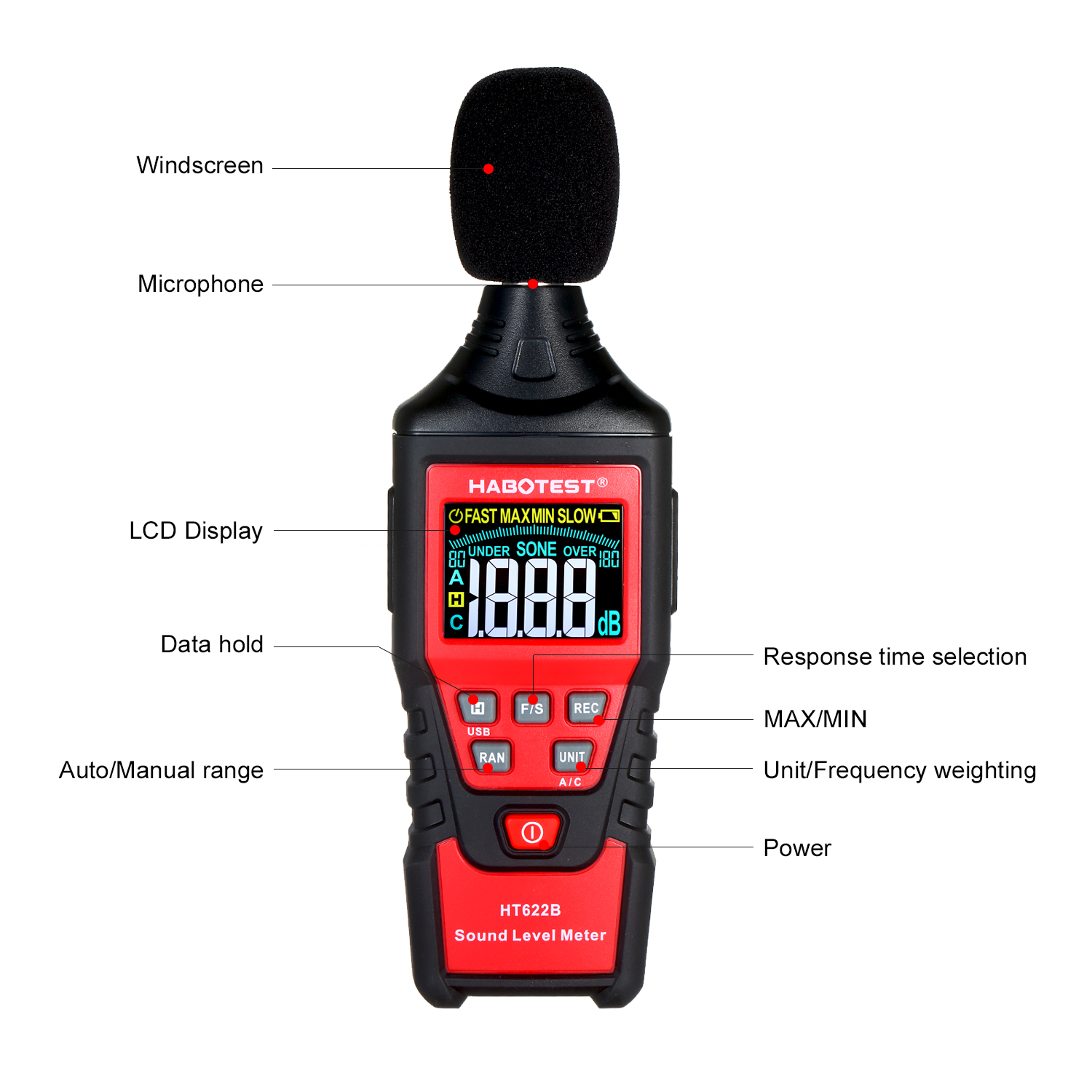 30dB Digital Decibel Meter , 30Hz Digital Audio Level Meter