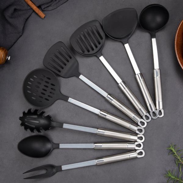 Kitchen tools utensils set with Nylon head Stainless steel handle fork ladle