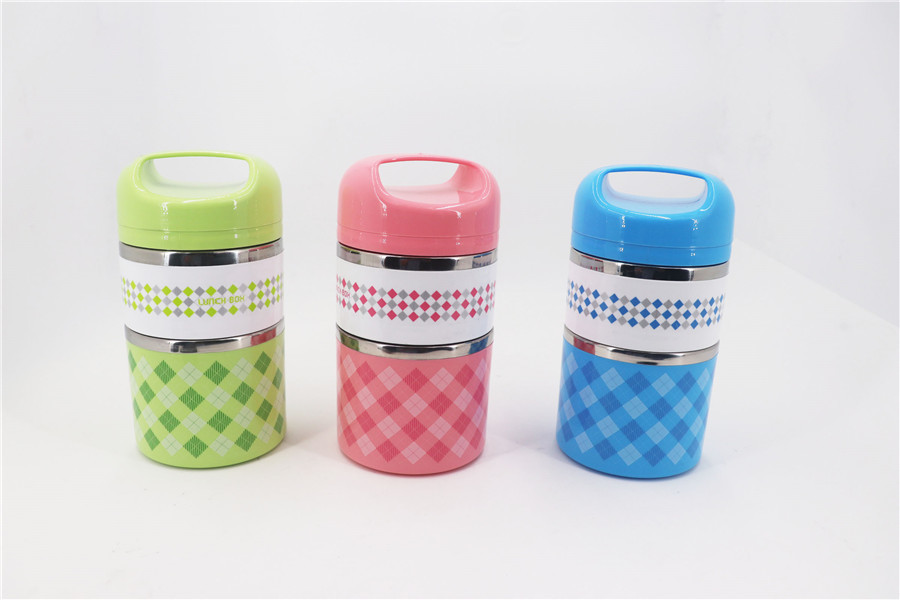 1080ML new style 2 layers lunch box & stainless steel combine plastic food carrier & red ,green ,blue food container