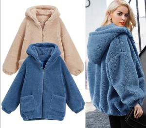 Wholesale Womens Autumn Winter DTM Hooded Open Front Lamb Wool Coat from china suppliers