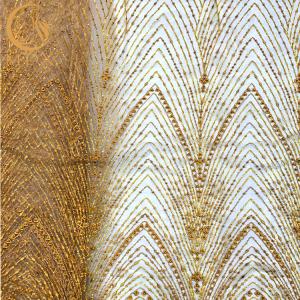 Wholesale Shiny Sequins Embroidered Mesh Lace / Golden Bead Lace 80% Nylon from china suppliers