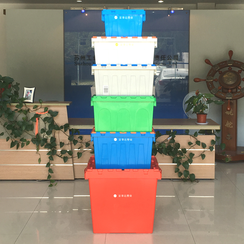 Food Plastic Stackable Moving Crates Container With Lid For Storage 600x400x315mm