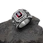 Vintage Inlay Mens Gothic Stainless Steel Band Ring with RED Cubic Zircon