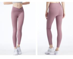 Wholesale pink Cross Waist Womens Fitness Leggings Cropped Yoga Pants Standard size from china suppliers