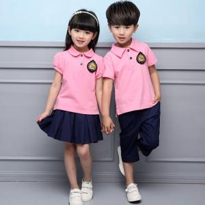 Wholesale Summer Cotton Fabric Kindergarten Primary School Uniform / Kid Pink Polo Shirts from china suppliers