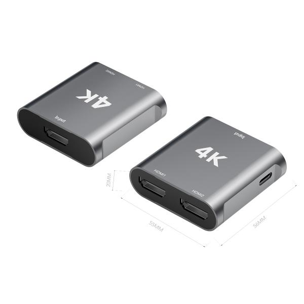 1 In 2 HDMI Splitter 4K 60Hz HDMI Repeater Two Monitors Output Manufacturer China
