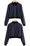 Wholesale spring autumn Ladies short cropped stand-neck baseball zipper jacket