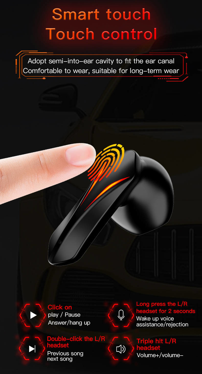 Wireless Gaming Earphone 13mm Large Loudspeaker Stereo Sound With Charging Case