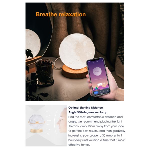Dimmable 10000 Lux Light Therapy Lamp with Tuya APP Control and Circadian Rhythm Lighting