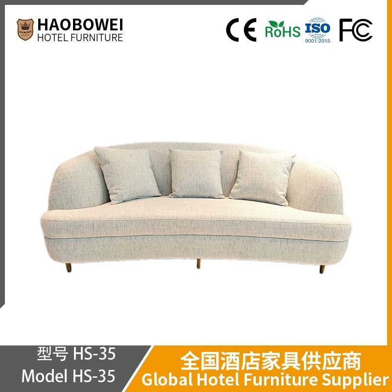 Italian Minimalist Fabric Sofa. White Cream Style Three-Seater Sailboat Sofa for Home. Sofa for Small-Sized Houses.