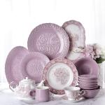 Europe Design Purple Green Gray Embossed Relief Floral Ceramic Tableware For