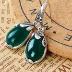 Retro Jewelry Thailand Silver with Marcasite and Green Agate Earrings