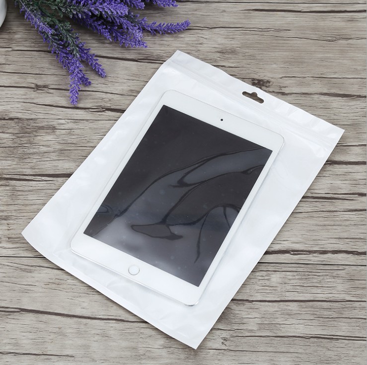 custom design electronic Transparent white pearl film phone shell zipper plastic bags