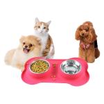 Pet Silicone Anti Spill Bowl Dog Stainless Steel Eating And Drinking Double Bowl
