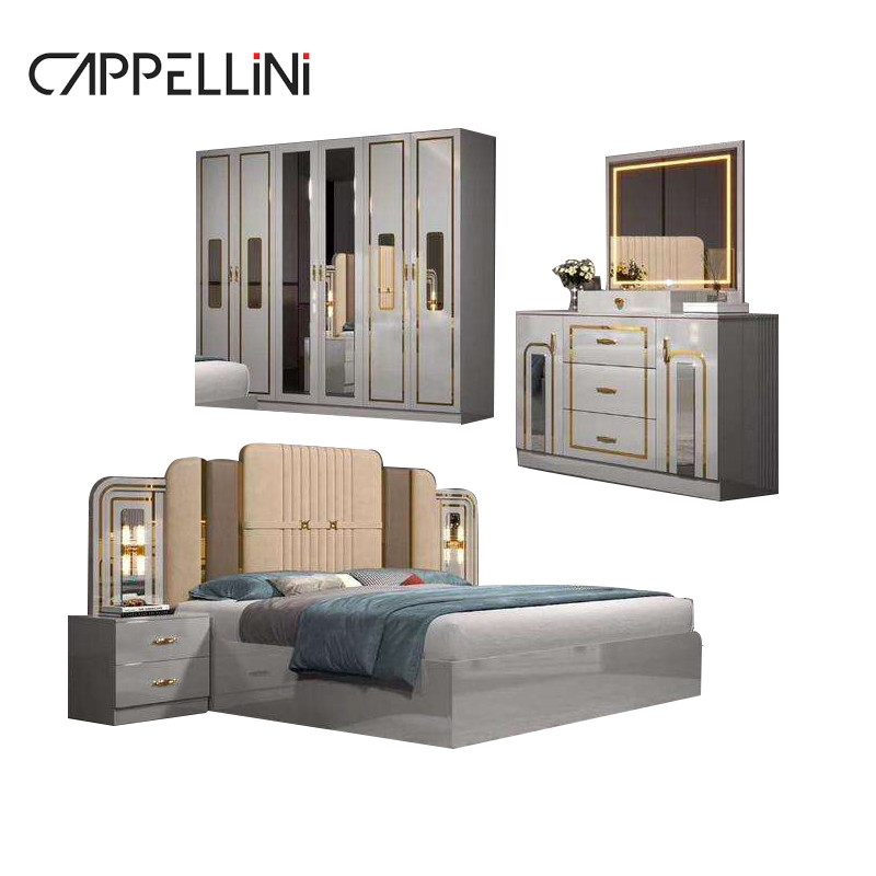 Cheap Modern Leather Headboard Queen Size Bed Home Apartment Double Master Room Wooden Full King Bedroom Furniture Set
