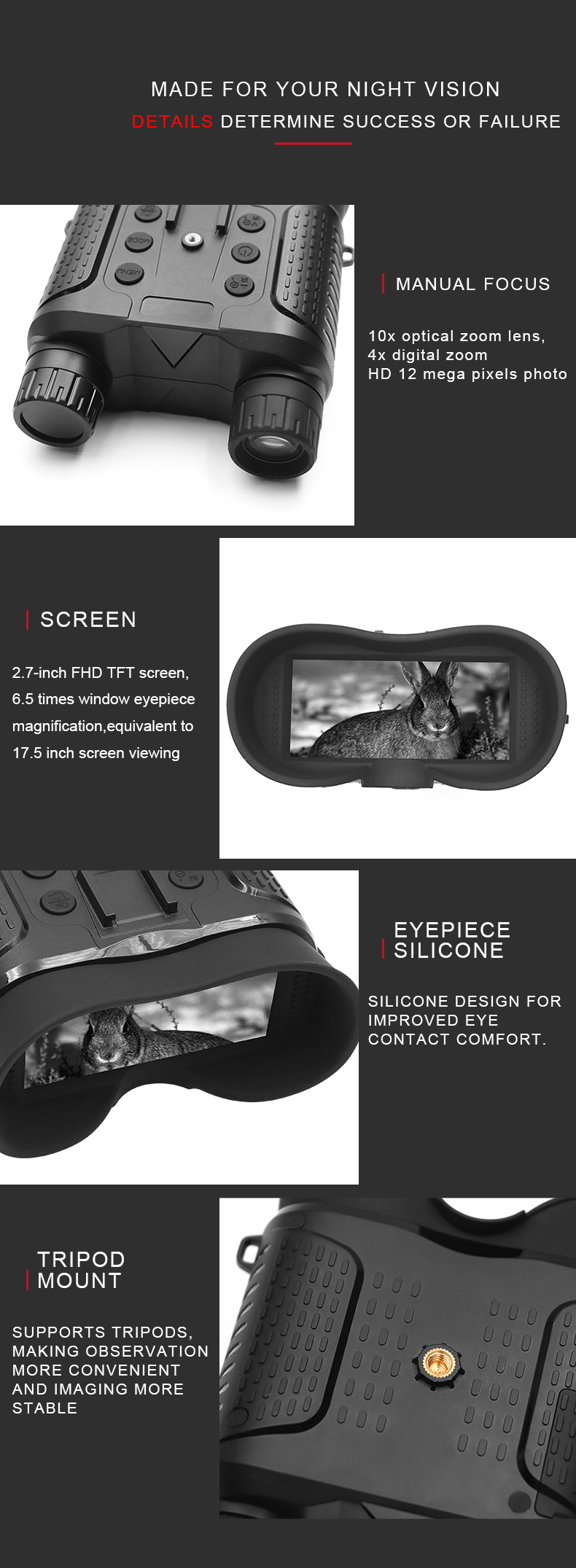 HD 12 Mega Pixels Digital Night Vision Camera Binocular Infrared Scope