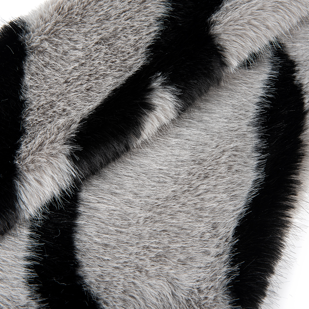 Ladies Vest Long Pile Faux Fur Fabric with Strip Printing and Plush in Weft Suede