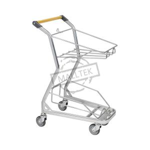 Wholesale High Quality Metal Wire Shopping Cart Hot Selling Double Basket Shopping Cart Trolley from china suppliers
