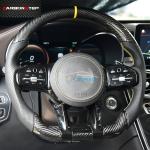 Yellow Stripe Racing Mercedes Carbon Fiber Steering Wheel White Stitching ODM
