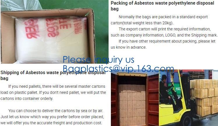 PE asbestos yard waste bags,hazard waste disposal bags,Customized danger warning printing clear polythene LDPE asbestos