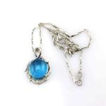 Sterling Silver 14mmx16mm Oval Dome Blue Topaz Cubic Zircon Pendant (PSJ0430)