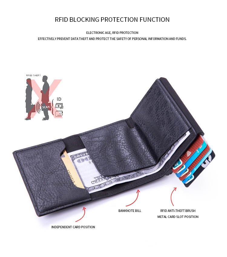 Customized RFID Blocking PU Leather Aluminum Metal Wallet with Logo and Color Options