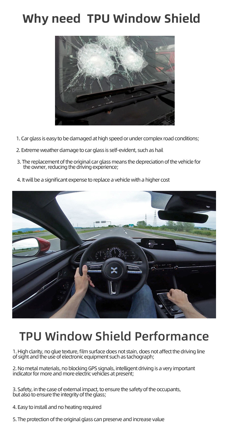 TPU Anti-Scratch UV Protection Car Windshield Protection Film Sand Proof 7.5mil Car Windshield Film